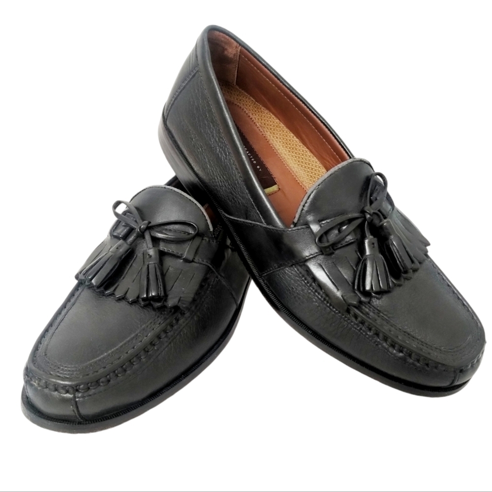 JOHNSTON & MURPHY Men's Tassel Loafers Black Pebble Leather size 9.5M Casual